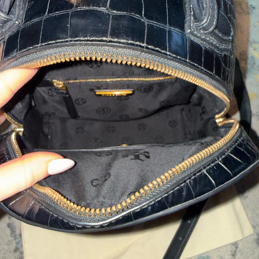 Tory Burch Black Croc-Embossed Backpack - Picture 7 of 7